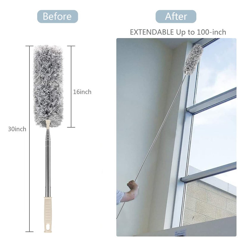 Azun Microfiber Duster with Extension Pole(Stainless Steel) 30 to 100'', with Bendable Head, Extendable Long Duster for Cleaning Ceiling Fan, High Ceiling, Keyboard, Furniture Cars Gray - Image 4